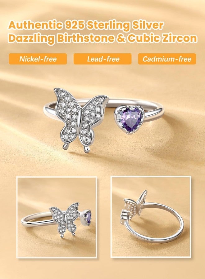 Bestyle CZ Butterfly Rings for Women Sterling Silver June Birthstone Heart Alexandrite Butterflies Ring Silver Band Ring Funny Cute Ring Jewelry Mom Wife Daughter - Image 4